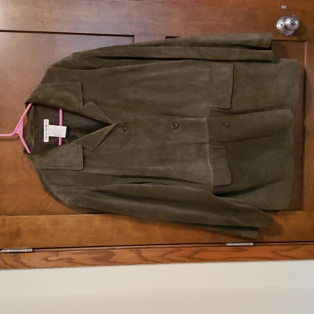 Olive Suede Lined Jacket With Pockets. - image 1